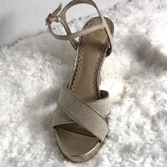 Lilly Pulitzer Shoes | Lily Pulitzer Abby Goldheeled Wedge Sandals | Poshmark